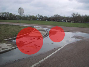 Sidewalk covered in water.  Needs better drainage.